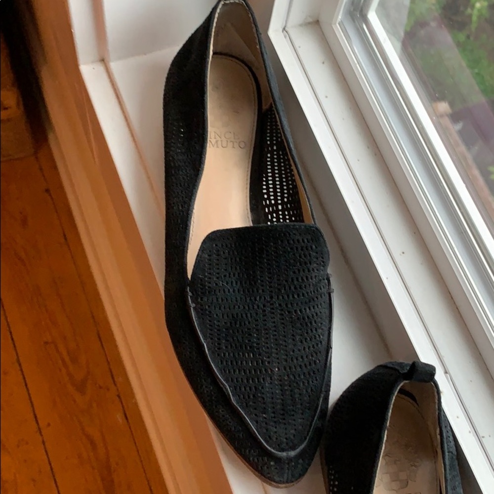 Vince Camuto black suede perforated loafers